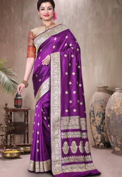 Pure Katan Silk Handloom Saree in Purple