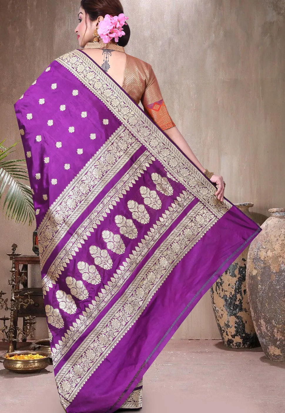 Pure Katan Silk Handloom Saree in Purple