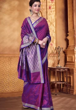 Pure Katan Silk Handloom Saree in Dark Purple