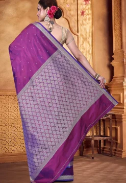 Pure Katan Silk Handloom Saree in Dark Purple