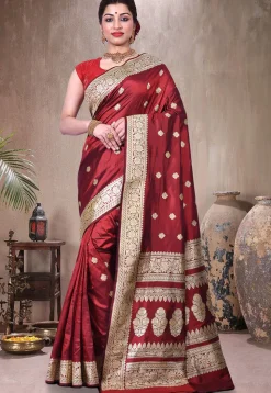 Pure Katan Silk Handloom Saree in Maroon