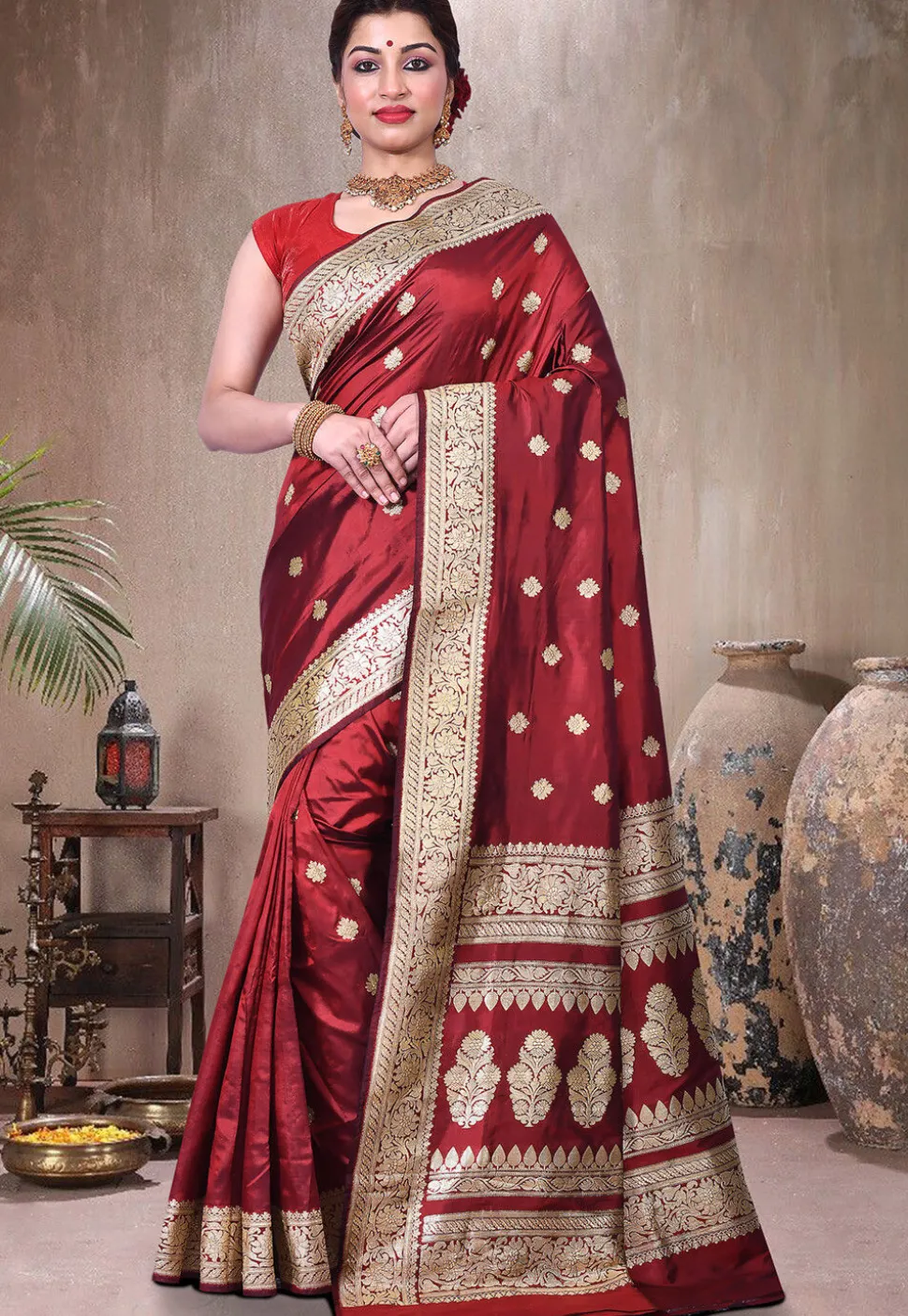Pure Katan Silk Handloom Saree in Maroon