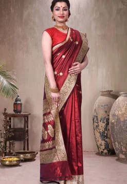 Pure Katan Silk Handloom Saree in Maroon