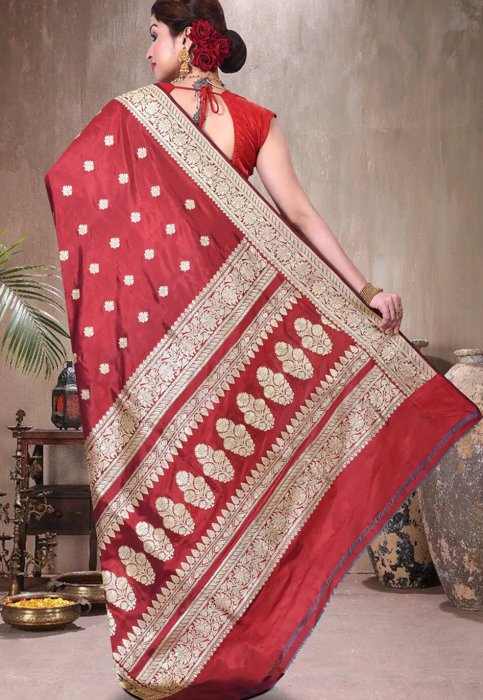 Pure Katan Silk Handloom Saree in Maroon