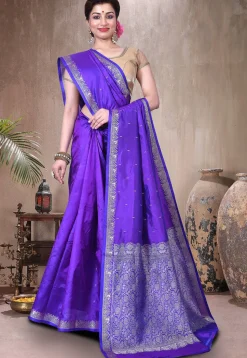 Pure Katan Silk Handloom Saree in Indigo Blue