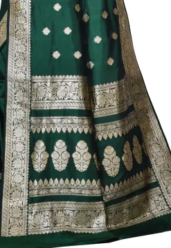 Pure Katan Silk Handloom Saree in Dark Green