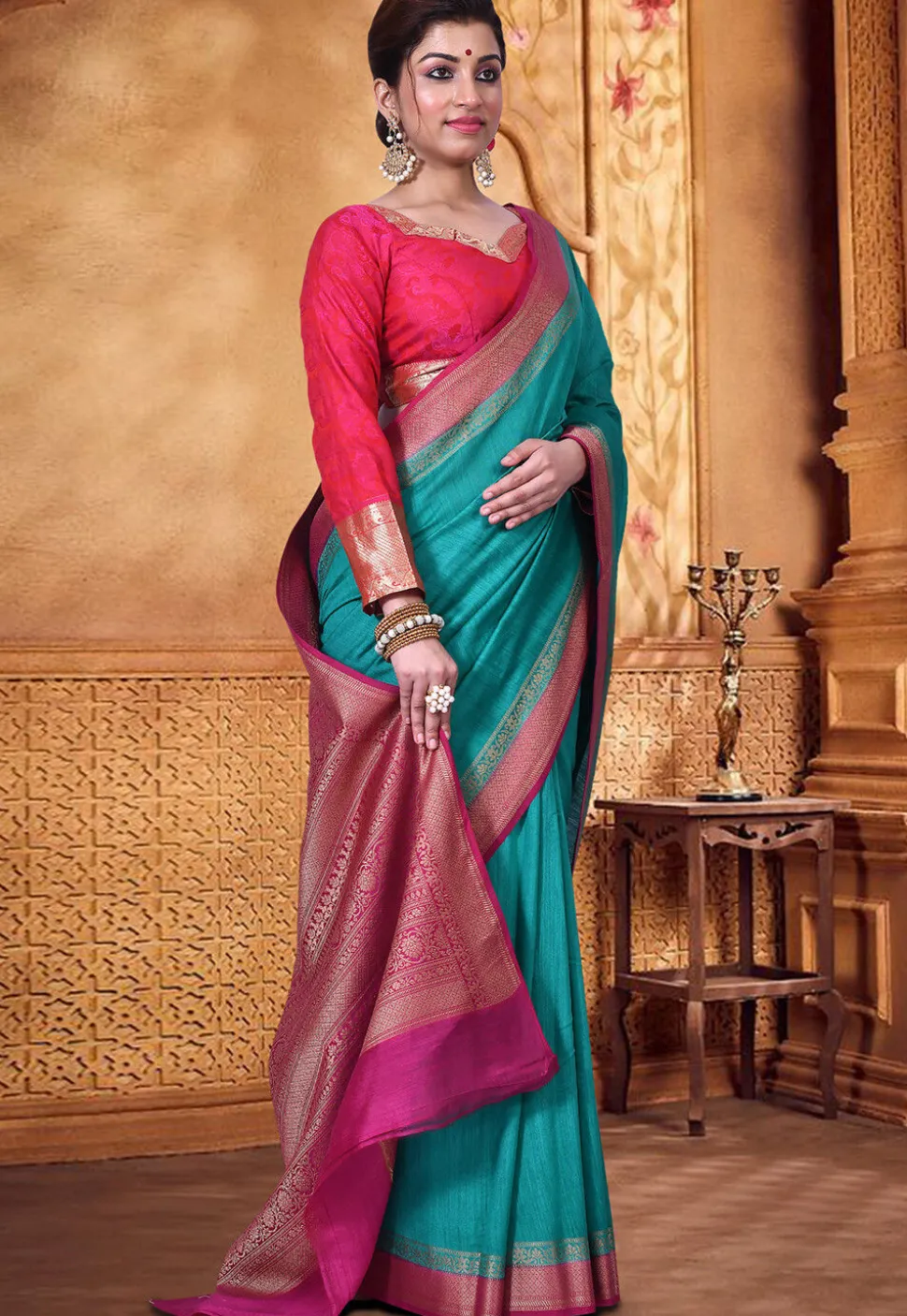 Pure Muga Silk Banarasi Saree in Teal Blue