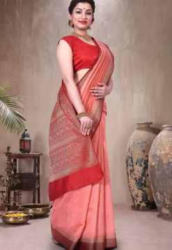 Pure Muga Silk Banarasi Saree in Peach