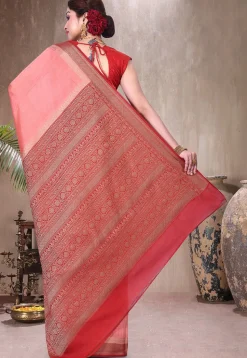 Pure Muga Silk Banarasi Saree in Peach