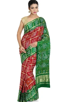 Pure Satin Silk Gharchola Saree in Maroon and Green