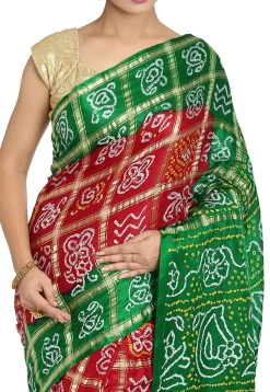 Pure Satin Silk Gharchola Saree in Maroon and Green
