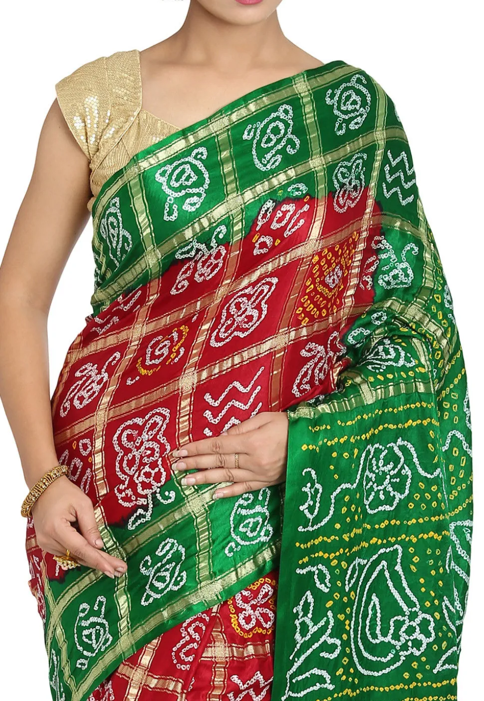 Pure Satin Silk Gharchola Saree in Maroon and Green