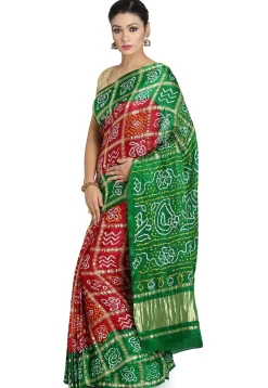 Pure Satin Silk Gharchola Saree in Maroon and Green
