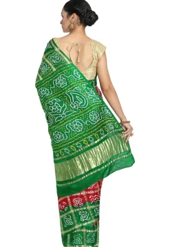 Pure Satin Silk Gharchola Saree in Maroon and Green