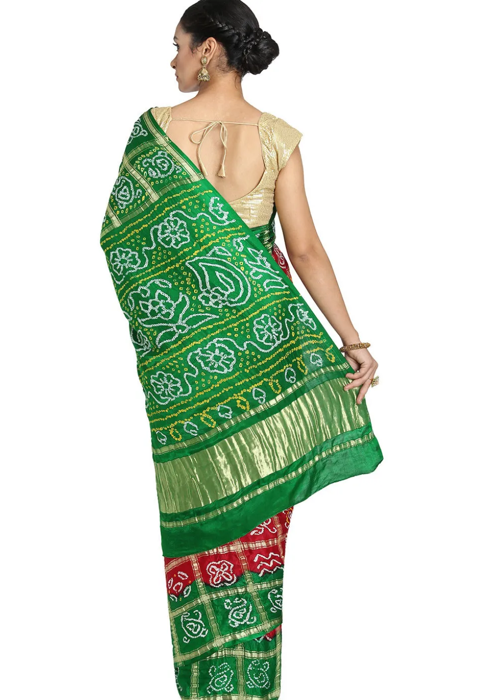 Pure Satin Silk Gharchola Saree in Maroon and Green