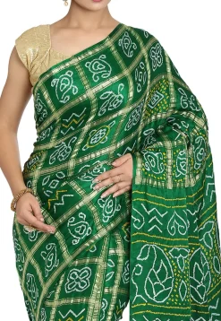 Pure Satin Silk Gharchola Saree in Green