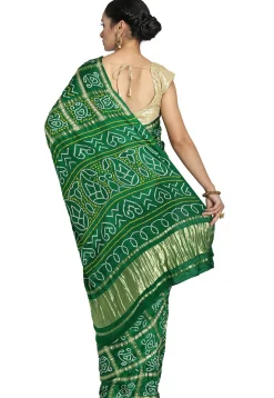 Pure Satin Silk Gharchola Saree in Green