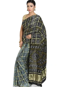 Pure Satin Silk Gharchola Saree in Black and Grey