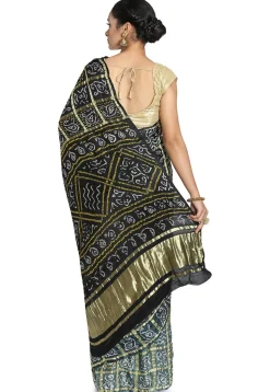 Pure Satin Silk Gharchola Saree in Black and Grey