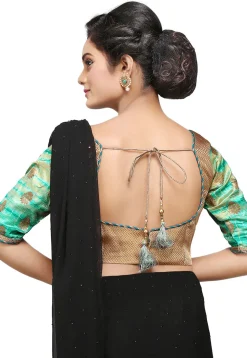 Pure Silk Blouse in Golden and Teal Green