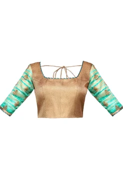 Pure Silk Blouse in Golden and Teal Green