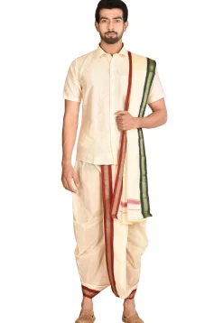 Pure Silk Dhoti Shirt Set in Cream