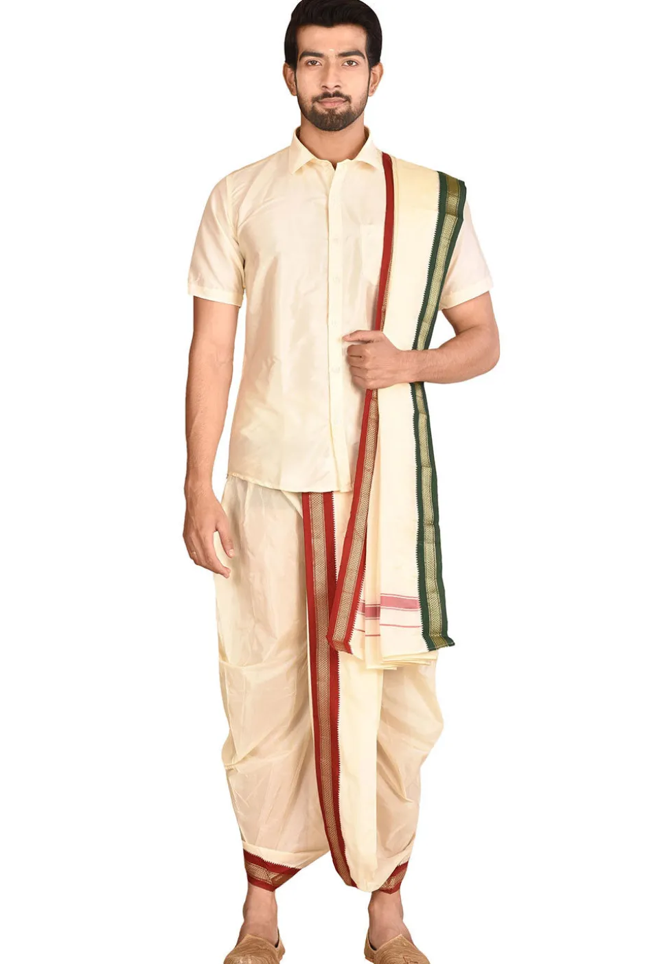 Pure Silk Dhoti Shirt Set in Cream