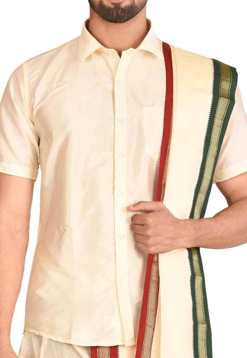 Pure Silk Dhoti Shirt Set in Cream