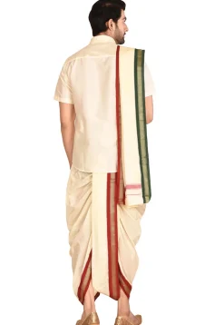 Pure Silk Dhoti Shirt Set in Cream