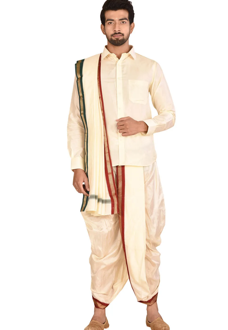 Pure Silk Dhoti Shirt Set in Cream
