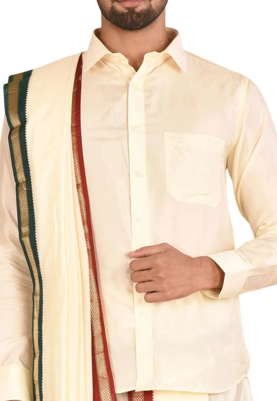 Pure Silk Dhoti Shirt Set in Cream