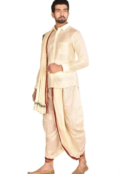 Pure Silk Dhoti Shirt Set in Cream
