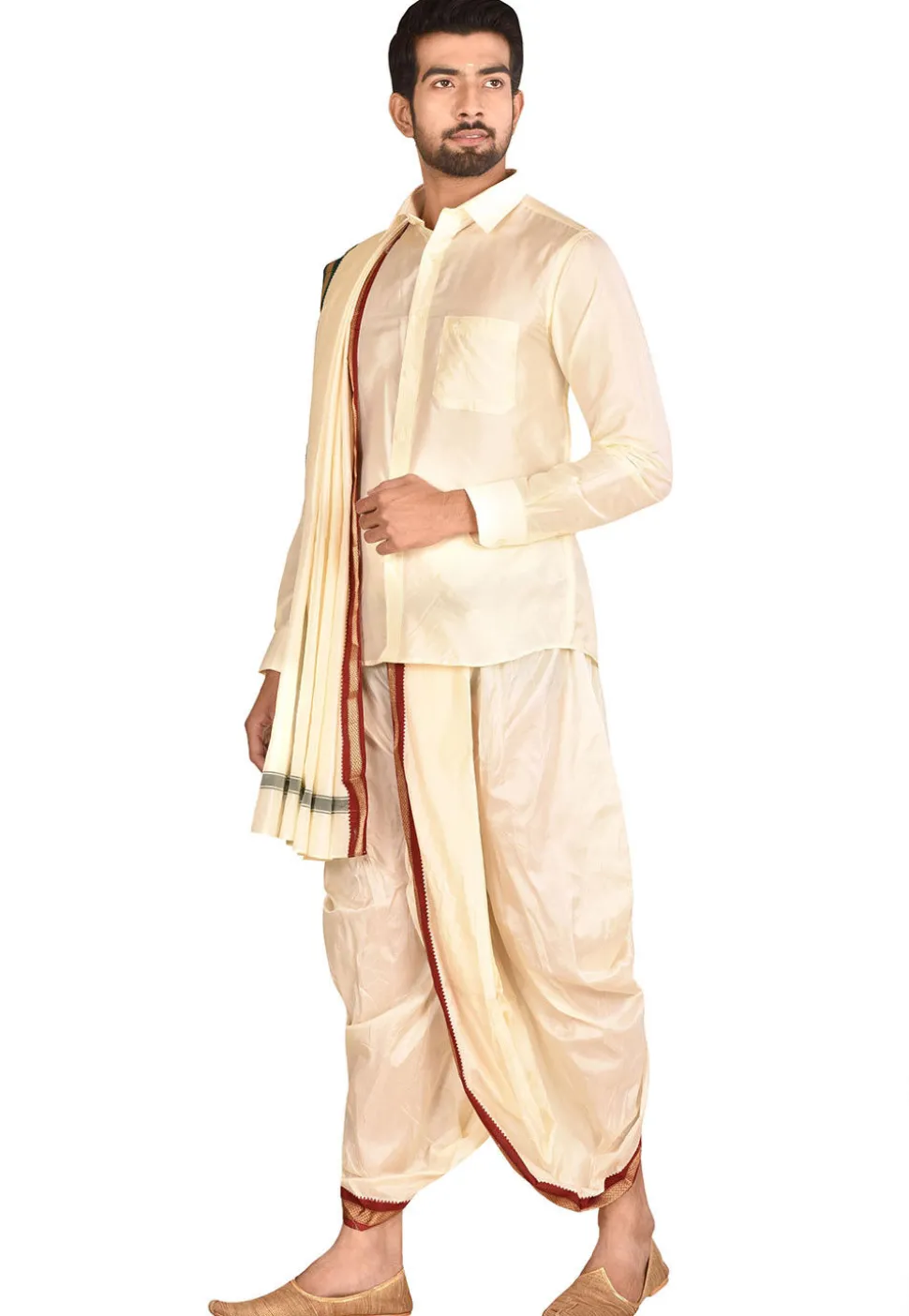 Pure Silk Dhoti Shirt Set in Cream