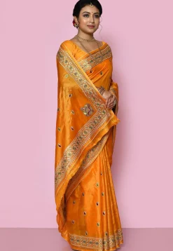 Pure Silk Embroidered Saree in Yellow