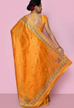 Pure Silk Embroidered Saree in Yellow