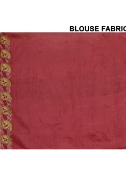 Pure Silk Embroidered Saree in Coral Red