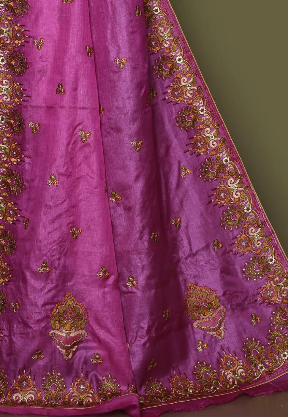 Pure Silk Embroidered Saree in Magenta