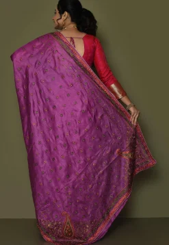 Pure Silk Embroidered Saree in Magenta