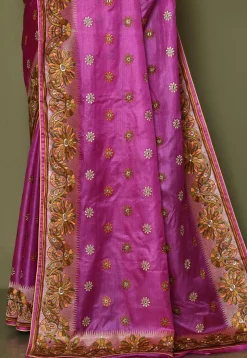 Pure Silk Embroidered Saree in Magenta