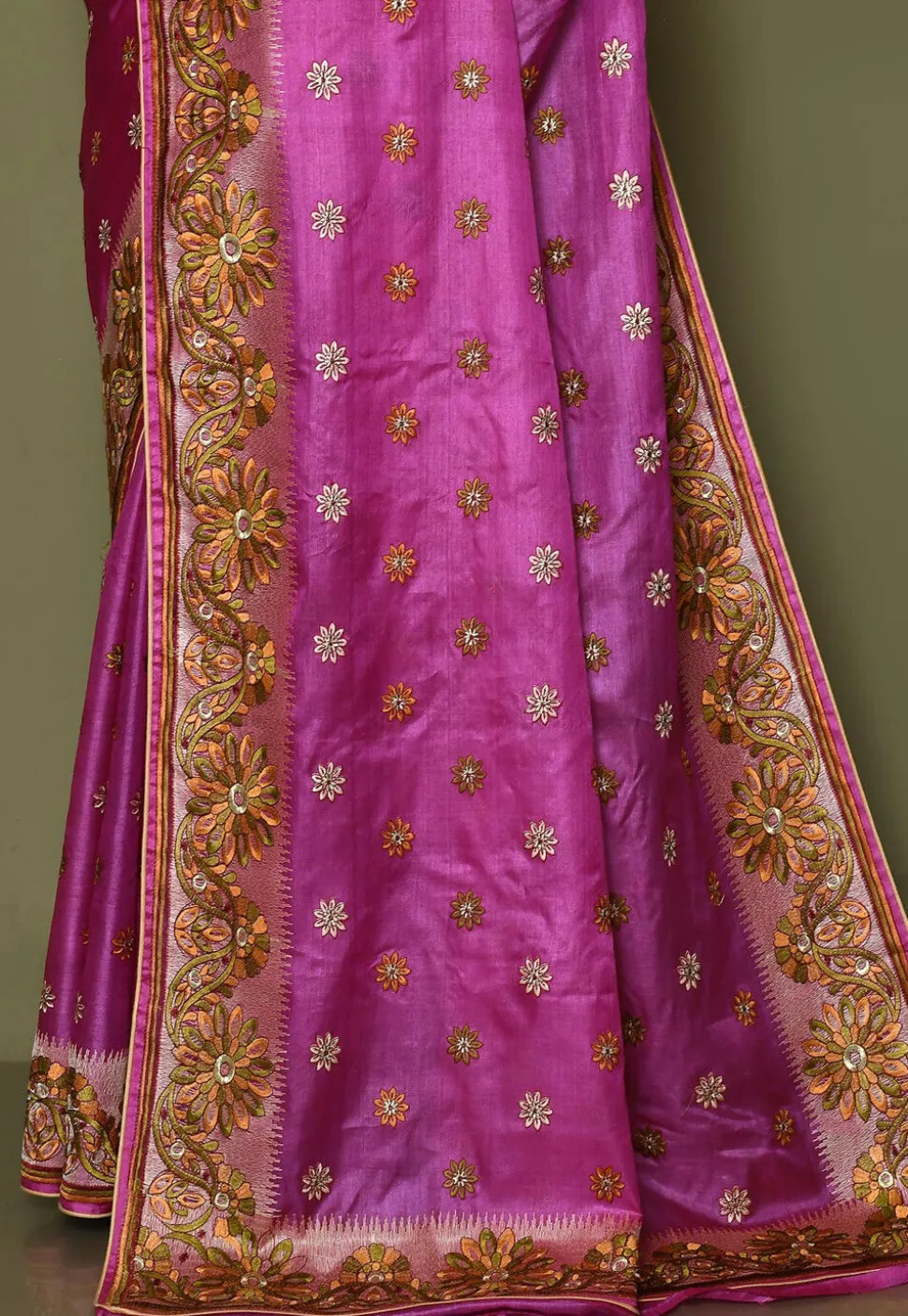 Pure Silk Embroidered Saree in Magenta