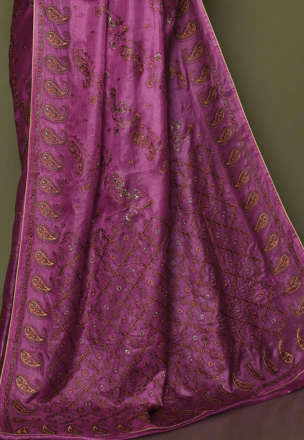Pure Silk Embroidered Saree in Magenta