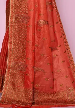 Pure Silk Embroidered Saree in Orange
