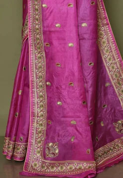 Pure Silk Embroidered Saree in Magenta