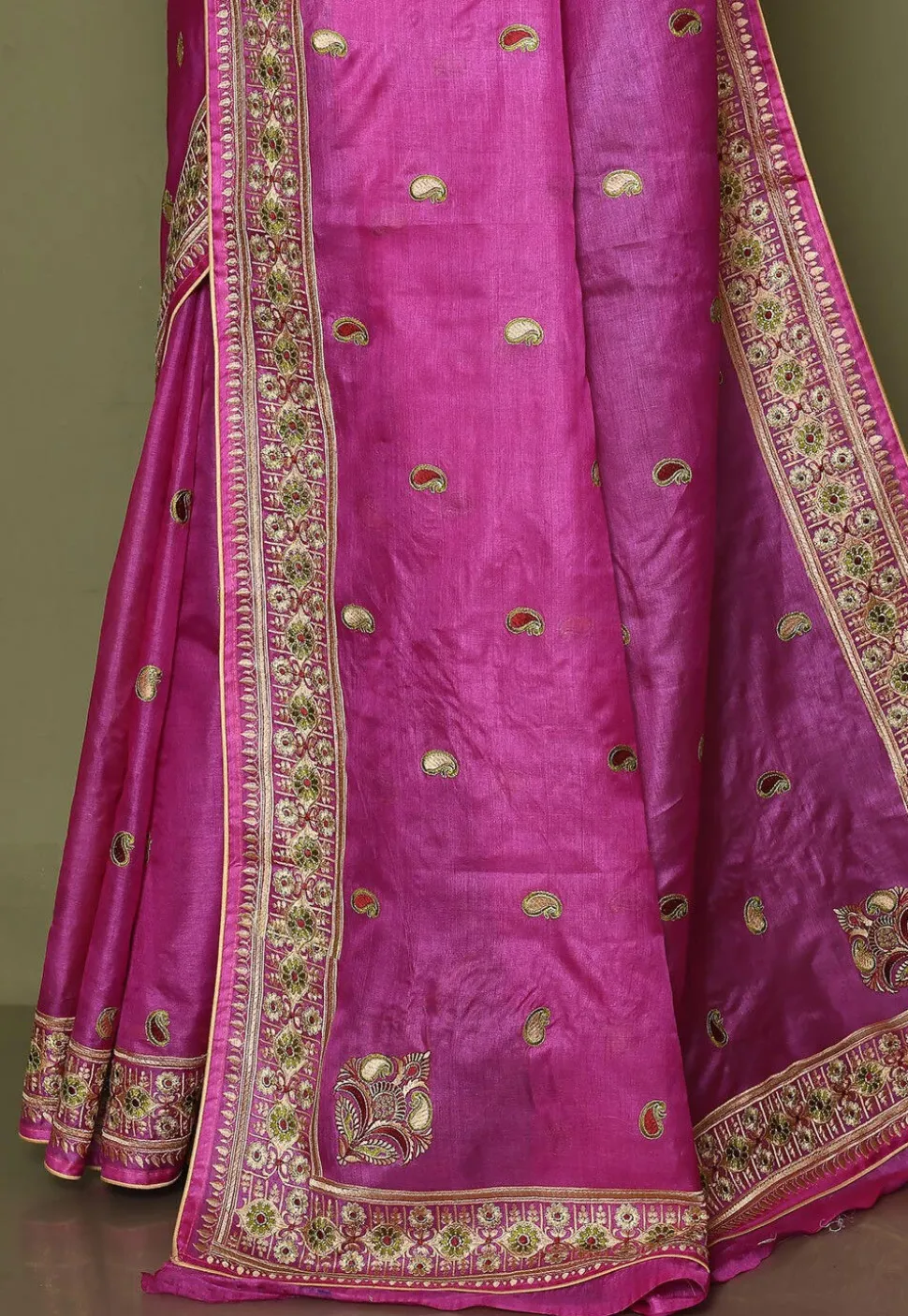 Pure Silk Embroidered Saree in Magenta