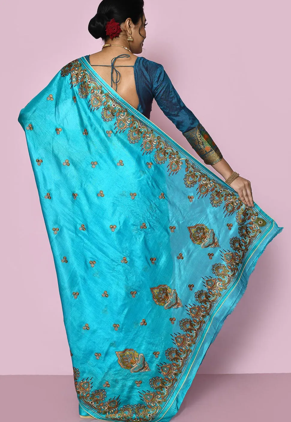 Pure Silk Embroidered Saree in Sky Blue