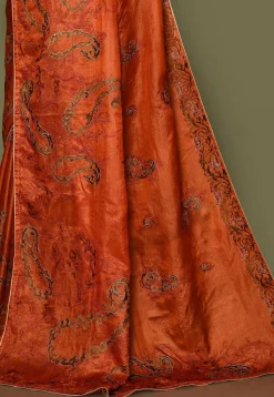 Pure Silk Embroidered Saree in Orange