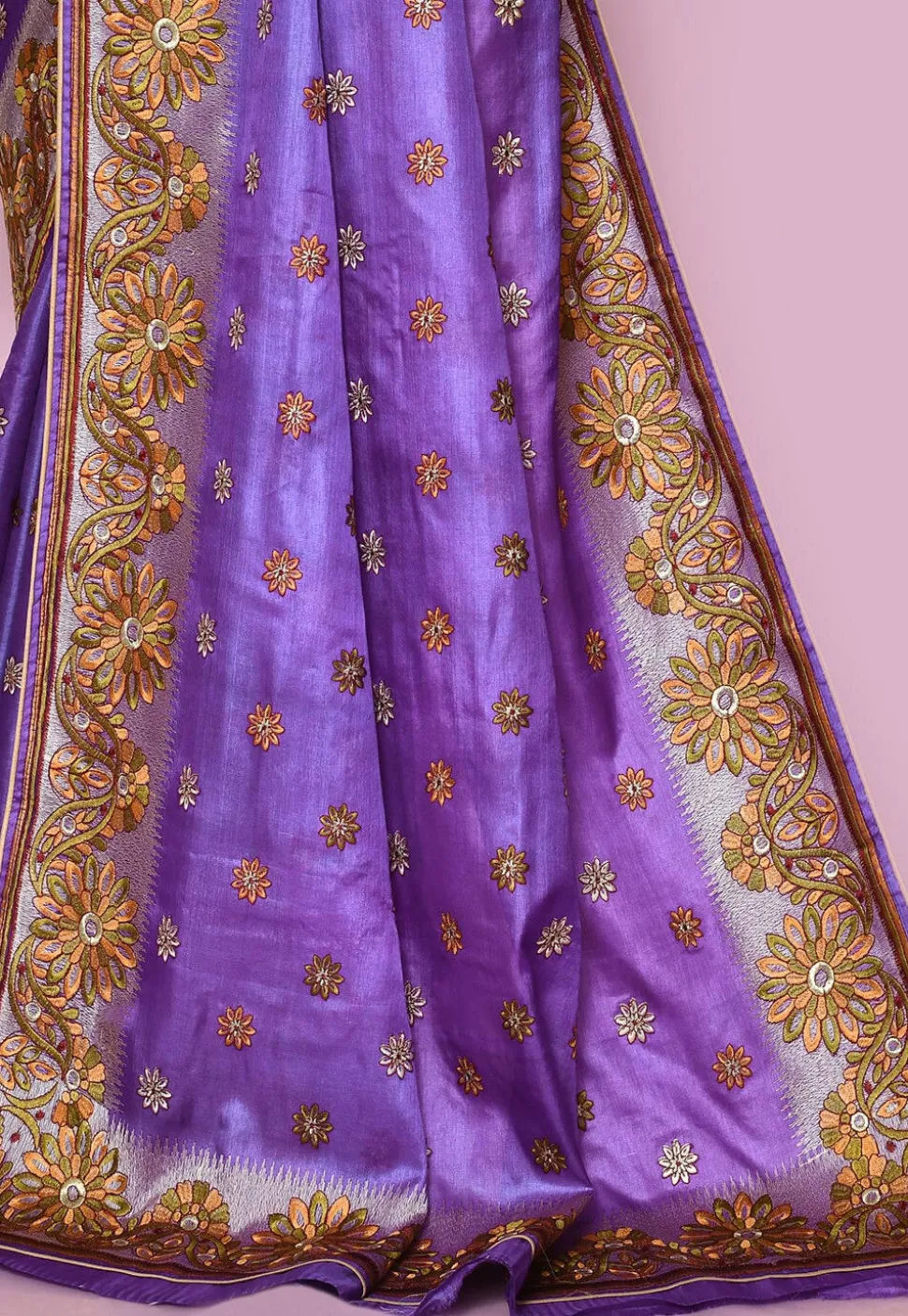 Pure Silk Embroidered Saree in Indigo Blue