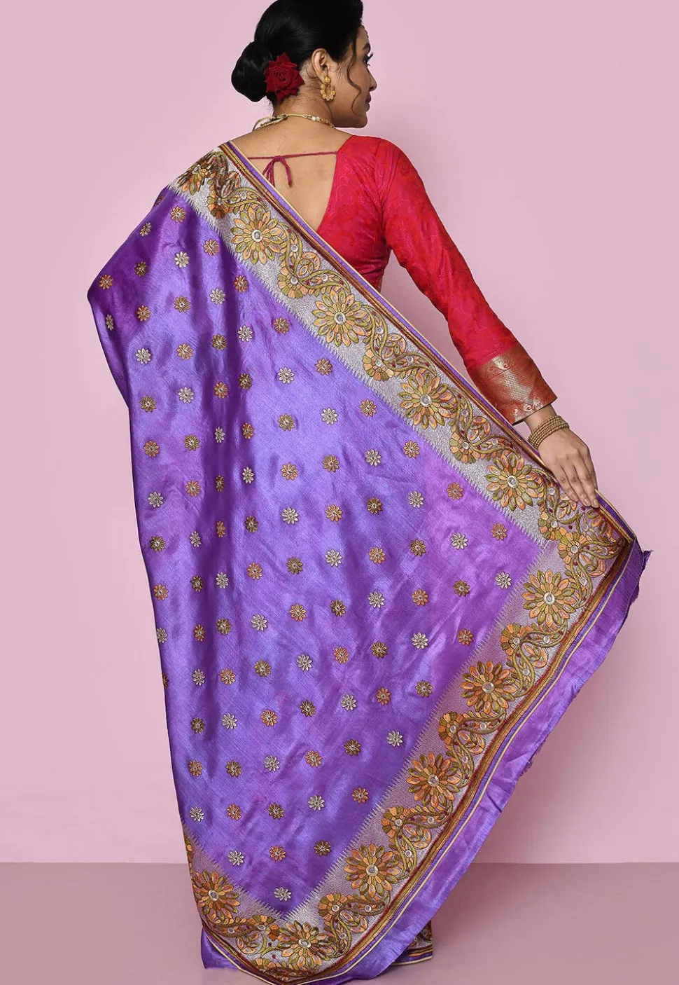 Pure Silk Embroidered Saree in Indigo Blue