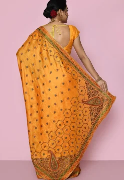Pure Silk Embroidered Saree in Yellow