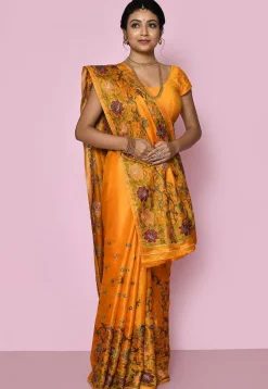 Pure Silk Embroidered Saree in Mustard